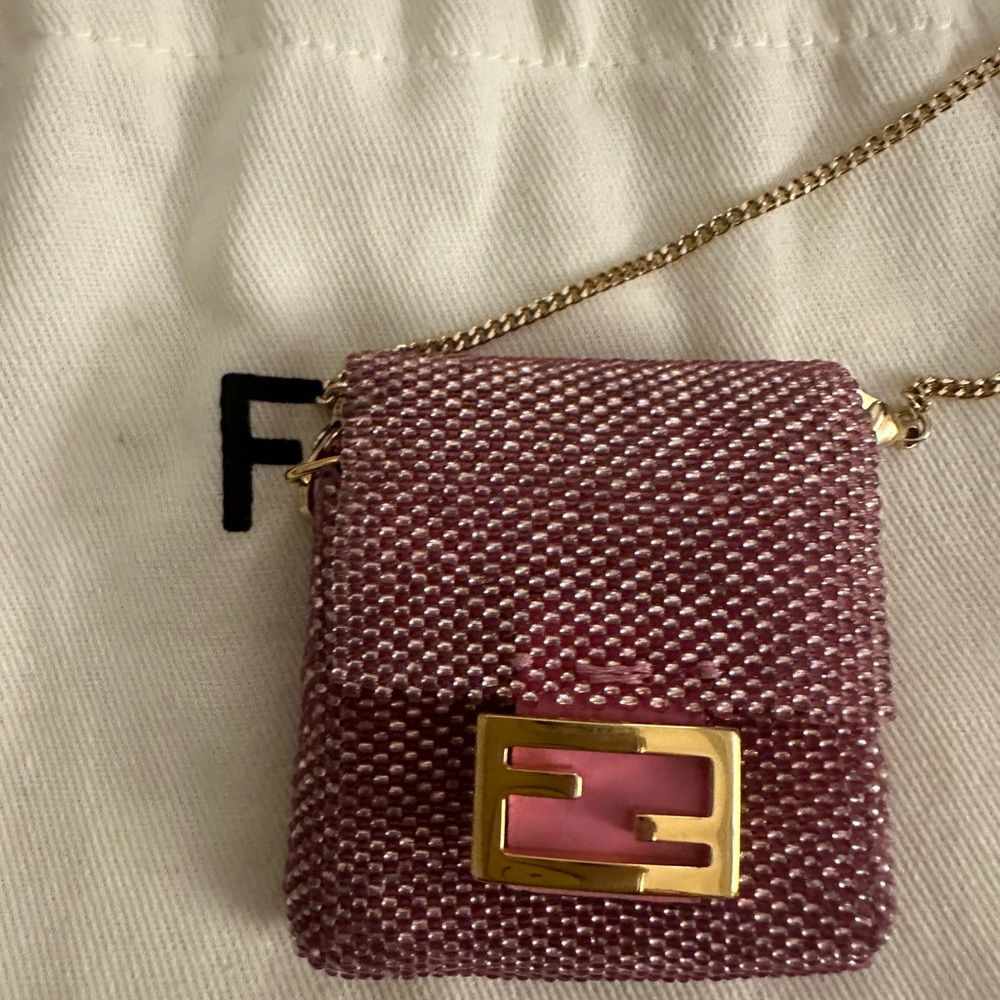 FENDI Pico Baguette Micro Bead Chain Crossbody Bag Air Pod Case Charm NWT